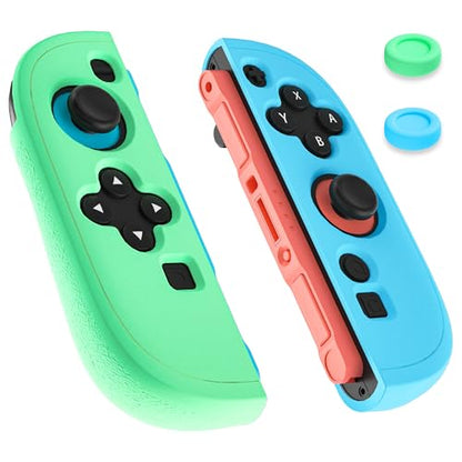 PAWDIARY Switch 2 2025 Silicone Grip Controller Case, Frosted Switch 2 Protective Cover Comfort Handle and 2 Thump Caps, [2 Pieces] Anti-Scratch Softshell Skin - Blue&Green - color: Blue-Green