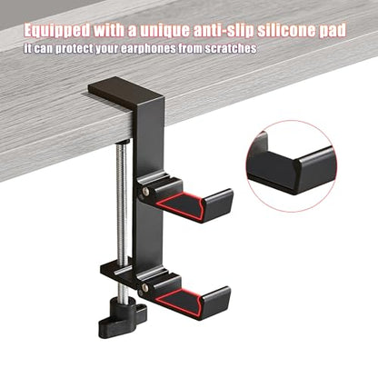 Heavyrain Desk Edge Headphone Holder and Bag Hook, Clamp-On Design, No Drill Installation (Carbon Black) - color: carbon black