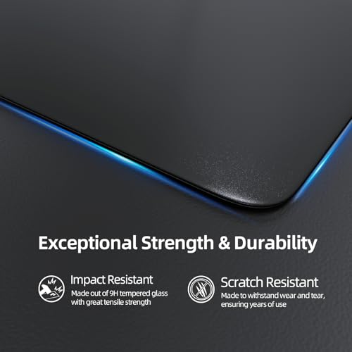 ATTACK SHARK CM05 Glass Gaming Mouse Pad,17.7x15.7 in Large Mouse Mat，Non Slip 9H Hard Mousepads,Nano-Textured Glass Surface with Improved Precision and Speed for FPS Players-Pure Black - color: Pure Black