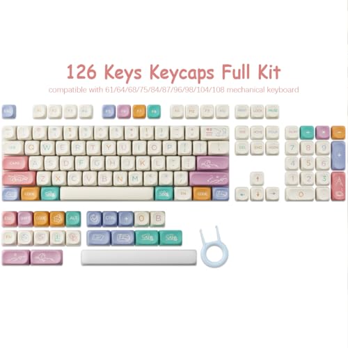 Tsungup Cute MOA Profile Keycaps,126 Keys Custom PBT Keycaps 60 65 75 Percent, Dye-Sub White Keycap Set Key Caps Keyboard for Cherry Gateron MX Swithes Mechanical Keyboards - color: White Pink