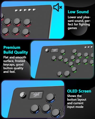 GuileKeys Leverless Controller Arcade Stick GF-16, Aluminium Alloy All-Button Arcade Controller for PS4/PS3/PC/Switch, Arcade Fight Stick with RGB/Turbo/Hot-Swap, Black
