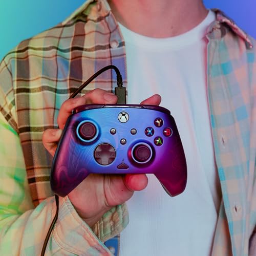 PDP Rematch Enhanced Wired Gaming Controller for Xbox Series X|S & Xbox One | Licensed for Xbox & PC, 2 Mappable Back Buttons, Adjustable Triggers, Audio Controls, Companion App, Gamepad, Purple Fade - color: Purple Fade, style: Controller