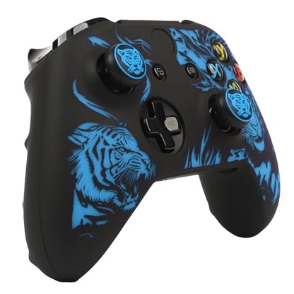 Tiger Controller Skin Cover Compatible with Xbox one Controller, RALAN Protector Case, Customised Thumb Grips Caps - color: Tiger Black Blue