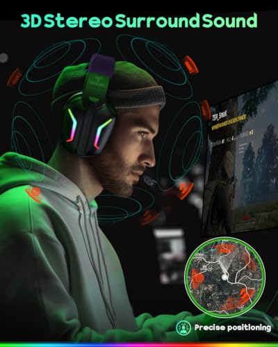 WESEARY Wireless Gaming Headset for PS5, PS4, PC, Switch & Mac| 2.4GHz USB | Bluetooth 5.4 Gaming Headphones with Mic, 20ms Ultra-Low Latency, 50H Battery Life, 3D Spatial Audio, Dynamic Lighting - color: Soft Purple