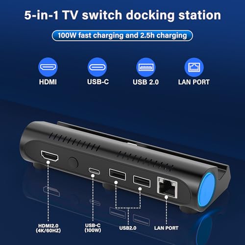 Switch TV Dock Station Compatible for Nintendo Switch/Switch OLED, Switch Station with LAN PORT/4K HDMI/1080P/60Hz Output, Compatible with Official Switches Docking Stand (1000Mbps Ethernet Port)