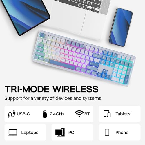 EPOMAKER TH108 Full Size Mechanical Keyboard, Wireless Gaming Keyboard with 8000mAh Battery, Creamy Gasket, 108 Keys, Hot Swap, Custom Driver, RGB Backlight (Blue&White, Sea Salt Silent) - color: Blue&White, size: Sea Salt Silent