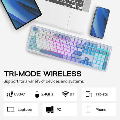 EPOMAKER TH108 Full Size Mechanical Keyboard, Wireless Gaming Keyboard with 8000mAh Battery, Creamy Gasket, 108 Keys, Hot Swap, Custom Driver, RGB Backlight (Blue&White, Sea Salt Silent) - color: Blue&White, size: Sea Salt Silent