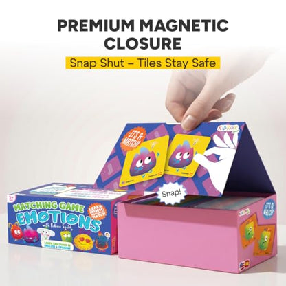 Kidrox Emotions Matching Game – Bilingual Memory Card Game in English & Spanish for Kids Ages 3+ | Learn & Mimic Emotions with Kidrox Squad | Premium Magnetic Box | 40 Tiles - style: Emotions