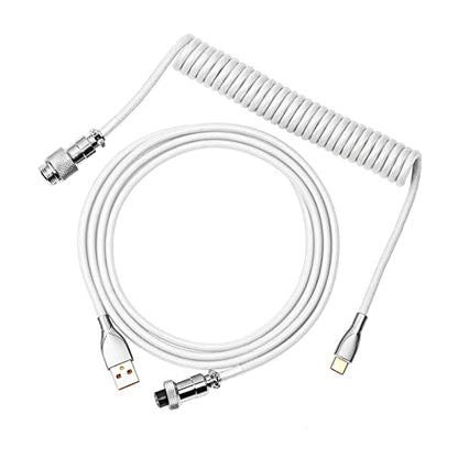 EPOMAKER Mix 1.8m Coiled Keyboard Cable, USB C to USB A TPU Cable for Mechanical Gaming Keyboard, with Detachable Metal Aviator for Custom Keyboard, White - color: White