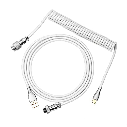 EPOMAKER Mix 1.8m Coiled Keyboard Cable, USB C to USB A TPU Cable for Mechanical Gaming Keyboard, with Detachable Metal Aviator for Custom Keyboard, White - color: White