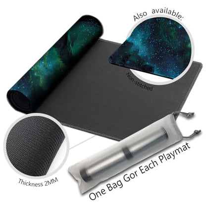 Stitched TCG Playmat, 24x14 Inches with Divided Card Areas, Non-Slip Tabletop Playmat Comes with Storage Bag, Ideal for Trading Card Game Enthusiasts (Dragon Shadow Planet-with Zone) - color: Dragon Shadow Planet-with Zone
