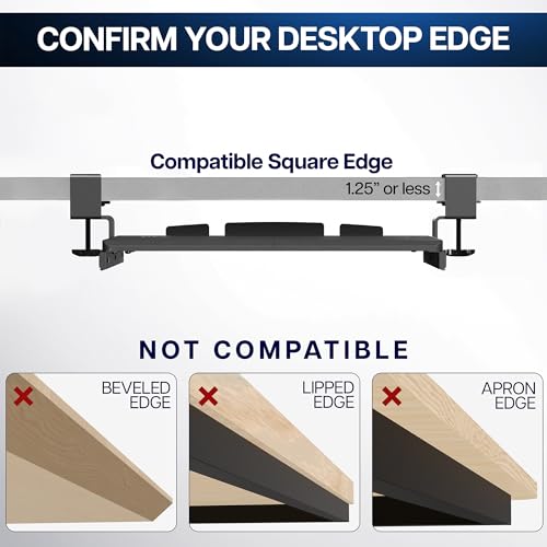 VIVO Small Clamp-on Computer Keyboard and Mouse Under Desk Slider Tray, 20 x 11 inch Pull Out Platform Drawer, Light Wood, MOUNT-KB05ES-A | Keyboard Tray for Typing, Slide Out Platform, Extra Sturdy C-Clamp Mount System, Computer Drawer, White Frame - col