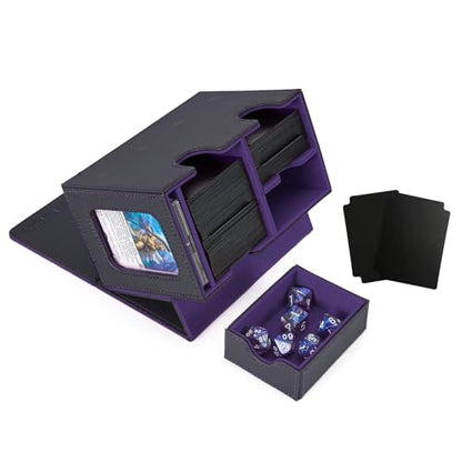 Venssu MTG Deck Box for Commander Display with Dice Tray (Black＆Purple) | Holds 200 Single/160 Double-Sleeved Cards, Fit MTG/PTCG/OPTCG Cards, Strong Magnet, With 2 Dividers & 1 Magnetic Card Holder - color: Black＆Purple