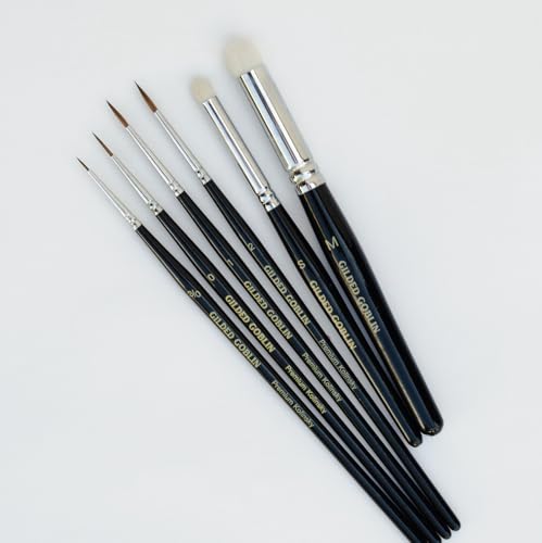 Kolinsky Sable Miniature Paint Brush Set – 6 Detail & Dry Brushes for Miniature Painting, Warhammer, D&D, Model Painting, Acrylics – Professional Fine Tip Brushes by Gilded Goblin Tools & Crafts