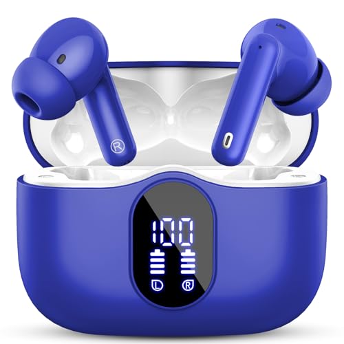 Wireless Earbuds, Bluetooth 5.4 Headphones Bass Stereo/Clear Calls, Blue | Ear Buds with Noise Cancelling Mic LED Display in Ear Earphones IP7 Waterproof 36H Bluetooth Earbuds for Phones/Sport/Laptop - color: Blue