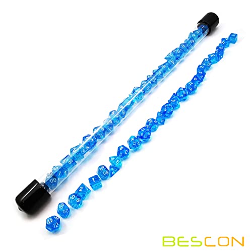 Bescon 28pcs Translucent Blue Mini Polyhedral Dice Set in Tube, for Dungeons and Dragons RPG Dice 4X7pcs,Mini Gem Blue Dice Set - color: 4x7pcs Mini Gem Blue