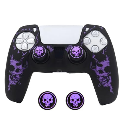 Horned Skull Controller Skin Cover Compatible with PS5/Playstation 5 Controller, RALAN Protector Case Customised Thumb Grip - color: Horned skull Purple