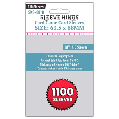 Sleeve Kings Card Sleeves 63.5x88mm, 60 Micron, Board Game Sleeves, 1100ct | 100% Clear Polypropylene, Acid-Free & PVC-Free, Compatible with Magic: The Gathering, Terraforming Mars, SKU SKS-8810X10 - size: 63.5 x 88 mm (10x110 Pack, 1100 Sleeves), style: