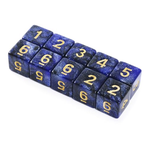10 Pieces Polyhedral Dice Set D6 Dice 16mm Acrylic 6 Sided Dice Game Dice for Dungeons and Dragons RPG MTG DND Dice Table Games (Starry Blue Black) - color: Starry Blue Black