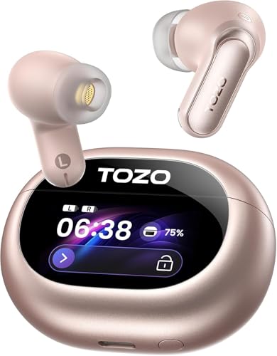 TOZO NC20 Pro Active Noise Cancelling Wireless Earbuds, Smart LCD Screen | LDAC Hi-Res Audio, Stereo Bass, 6 Mics AI Call Ear Buds, 80H Playtime, IPX8 Waterproof, 32 EQ via App, Wireless Charging - color: Rose Gold