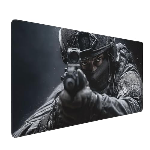 Large Gaming Mouse Pad with Non-Slip Rubber Base, Tactical Soldier Design, Smooth Surface for Work, Office and Home, 35.4" x 15.7 - color: Tactical Soldier