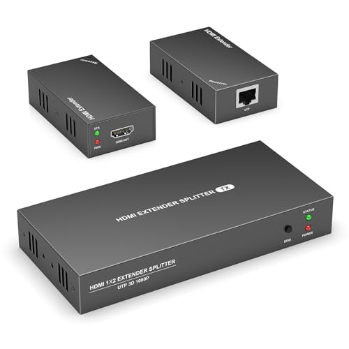 HDMI Extender Splitter 1x2, HD1080P@60Hz & 3D Visual, Extending 165ft (50m) Length Transmission Over CAT5e/CAT6/CAT7 Cable, 2 Channel Transmission with 2 HDMI Loop Out1
