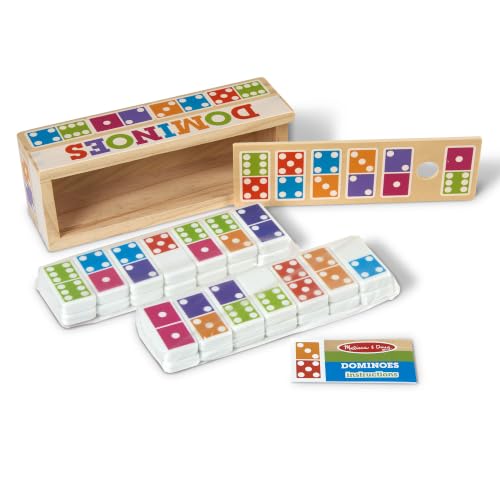 Melissa & Doug Dominoes Tabletop Game with Wooden Storage Box | 29 Pieces, 28 Colorful Domino Tiles, Wooden Storage Box, Matching & Math Skills, Family Game Night, Toys for Kids, Ages 4+