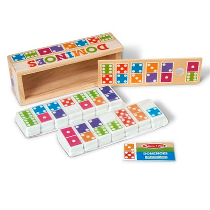 Melissa & Doug Dominoes Tabletop Game with Wooden Storage Box | 29 Pieces, 28 Colorful Domino Tiles, Wooden Storage Box, Matching & Math Skills, Family Game Night, Toys for Kids, Ages 4+