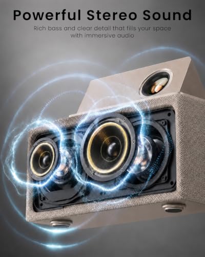 GoldJoy 7 in 1 Bluetooth Speaker Wireless Charging Station for Home Gift | Sound with Punchy Bass, Sunset Lamp & White Noise for Sleep, Smart Flip-Up LCD Display, Clock Syncs Phone's Time and Date - color: Beige
