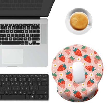 Gaming Mouse Pad Wrist Support,Ergonomic Mouse Pad with Wrist Rest,Comfortable Mousepad with Smooth Wrist Rest,Pain Relief Mouse Pads for Non-Slip Base,Computer,Laptop,Office，Home - color: Cute Strawberrys