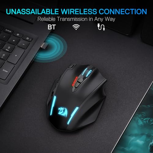 Redragon M913 MAX Wireless MMO Gaming Mouse 26000 DPI Remapping Keys | Cable-Free 0 Delay, Smooth Precise Tracking, Redefine Keybinding Macro, Vibing Backlight, Ergonomic Grip Body Comfort - color: Black, style: Wireless M913 Max