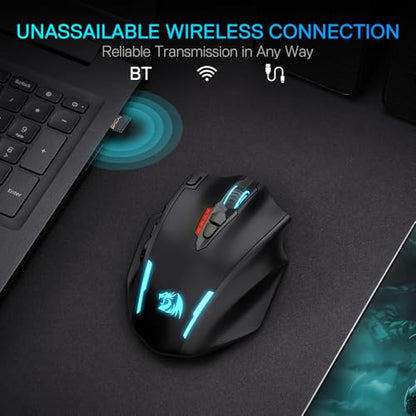 Redragon M913 MAX Wireless MMO Gaming Mouse 26000 DPI Remapping Keys | Cable-Free 0 Delay, Smooth Precise Tracking, Redefine Keybinding Macro, Vibing Backlight, Ergonomic Grip Body Comfort - color: Black, style: Wireless M913 Max
