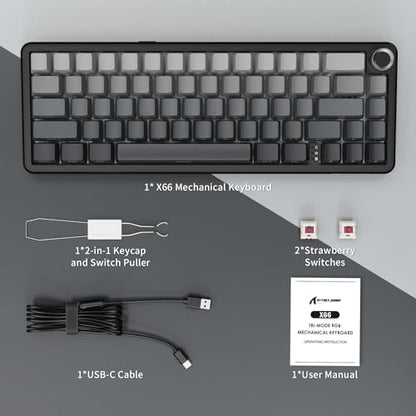 ATTACK SHARK X66 Wireless 60% RGB Mechanical Gaming Keyboard-Moonlight | Volume Knob,USB-C Wired/BT5.0/2.4Ghz,Gasket Mount,Side Printed PBT Keycap,Hot Swappable Strawberry Switch,TKL,NKRO for PC Mac - color: Moonlight