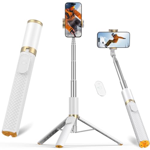 Phone Tripod & Selfie Stick with Remote, Portable Travel Phone Stand for Video Recording Vlog, Extendable Cell Phone Holder Compatible with iPhone Android, White, 62" - color: White
