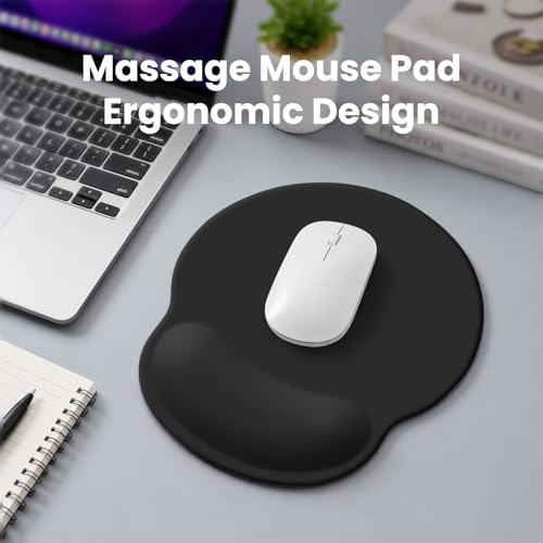 Mouse pad with Wrist Rest,Relieving Pain Memory Foam Computer pad, Ergonomic Desktop Mouse, Silicone Material Mouse pad, with Non-Slip PU Base (Black) - color: black