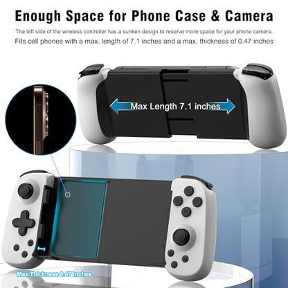 Joso Wireless Phone Controller for iPhone/Android, Mobile Game Controller with Hall Joystick Suitable for Xbox Cloud Gaming, PS Remote Play, Steam Link, Call of Duty & More - White - color: White | D6