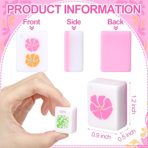 Soulchen American Mahjong Tiles Accessories Set 160 Pieces 1.2 Inches American Mahjong Tiles Game Set with Waterproof PVC Clear Zippered Storage Holder Bag for Game Lover Gift(Hot Pink) - color: Hot Pink, style: Flowers