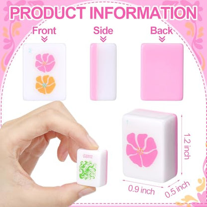 Soulchen American Mahjong Tiles Accessories Set 160 Pieces 1.2 Inches American Mahjong Tiles Game Set with Waterproof PVC Clear Zippered Storage Holder Bag for Game Lover Gift(Hot Pink) - color: Hot Pink, style: Flowers