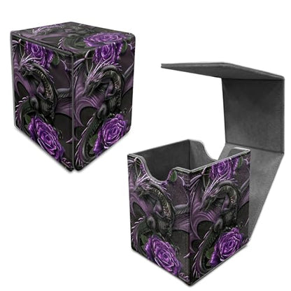 Purple Rose Dragon Card Deck Box, MTG Commander Deck Box Card Deck Case for Trading Cards, 100+ Sleeved Cards with PU Leather Magnetic Card Storage Box for TCG CCG Magic Cards - color: Card Deck Box-595