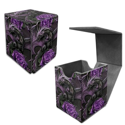 Purple Rose Dragon Card Deck Box, MTG Commander Deck Box Card Deck Case for Trading Cards, 100+ Sleeved Cards with PU Leather Magnetic Card Storage Box for TCG CCG Magic Cards - color: Card Deck Box-595