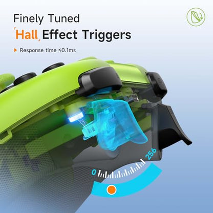 EasySMX 2.4G Wireless Bluetooth Controller for PC/Steam/Switch with Hall Triggers, Hall Joysticks and RGB Light- Upgraded PC Controller Compatible with Black Myth: Wukong, Multi-Platform Support - color: green