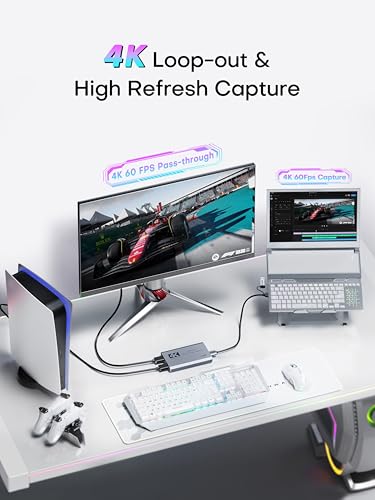 XIIXMASK Video Capture Card, USB 3.0 Capture Card 4K HDMI Loop-Out, 4K 60FPS/1080P 240FPS Video Game Capture for Works for PS5/Camera/PC/Streaming - color: Grey