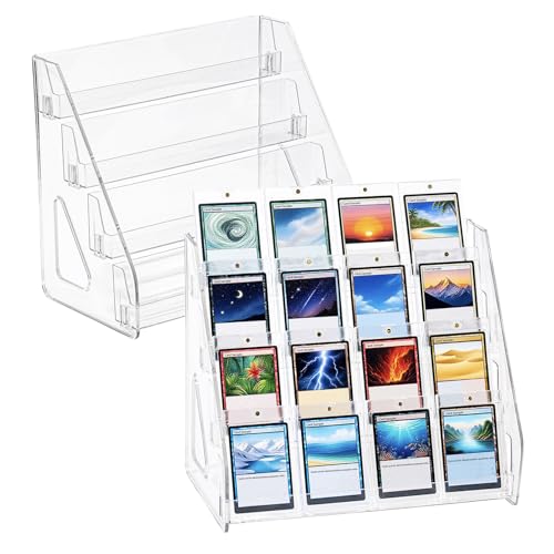 DEEIF 4 Tier Acrylic Trading Card Display Stand, 12" Riser Display Shelf for Magnetic Holders, Toploaders, PSA Graded Cards, TCG Sports Card Collection (2 Pack) - size: 4 Tier, 2 Pack