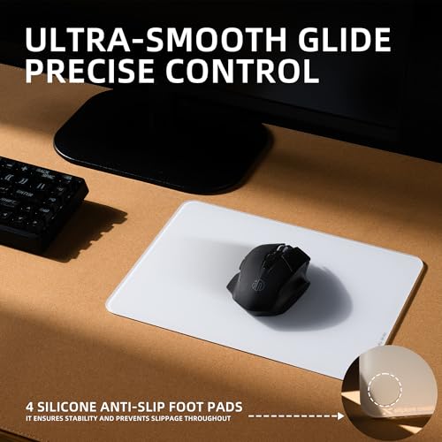 XVX Portable Glass Mousepad, Hard Mouse Pad 290mm*220mm, Ultra Smooth Mouse Pad for Fast and Accurate Mouse Control for Working and Gaming(White)