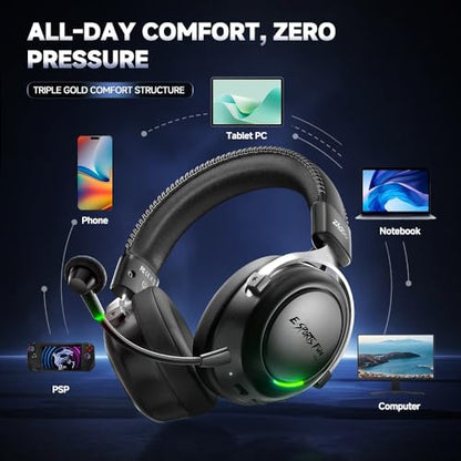 Wireless Gaming Headset with Detachable Noise Canceling Microphone | 2.4 GHz, Bluetooth, 53mm Titanium Drivers, 220H Battery, 7.1 Surround Sound