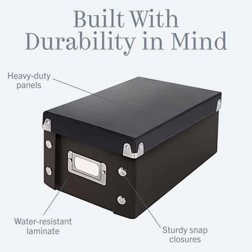 Snap-N-Store Index Card Holder Storage Box - Collapsible Organizer Box fits 1100 Flash Cards - Business, Recipe, or Note Card - 4 x 6, 1 Pack, Black | Fits up to 1,100 flash cards, ideal for business, recipe or note cards, folds flat for compact storage -