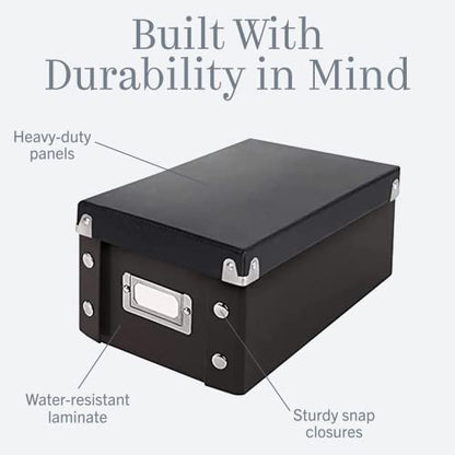 Snap-N-Store Index Card Holder Storage Box - Collapsible Organizer Box fits 1100 Flash Cards - Business, Recipe, or Note Card - 4 x 6, 1 Pack, Black | Fits up to 1,100 flash cards, ideal for business, recipe or note cards, folds flat for compact storage -