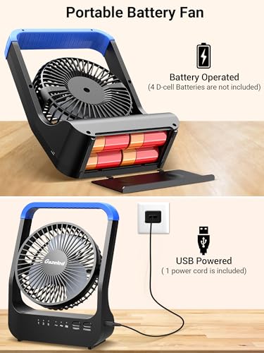 Gazeled Battery Operated Fan, Camping Fan Battery Powered, Super Long Lasting, 5'' Portable D-Cell Battery Powered Desk Fan with Timer, 3 Speeds, Quiet, 180° Rotation, for Office,Bedroom,Outdoor, F24 - color: Blue