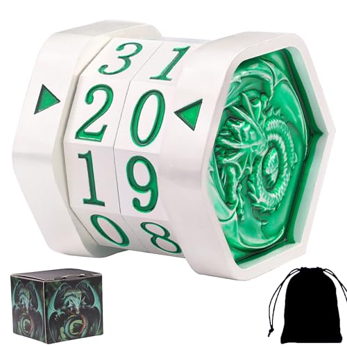 Metal MTG Life Counter Wheel Metal Magic Life Counter MTG Health Tracker MTGs Foundations with Dragon Symbol for Board Games, Cards Games, TTRPGs, Compatible with MTGs(Pearl Silver_Green) - color: Silvergreen