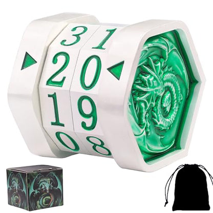 Metal MTG Life Counter Wheel Metal Magic Life Counter MTG Health Tracker MTGs Foundations with Dragon Symbol for Board Games, Cards Games, TTRPGs, Compatible with MTGs(Pearl Silver_Green) - color: Silvergreen